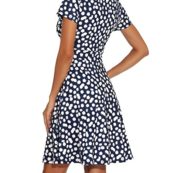 Sucrefas Navy Floral V-Neck A-Line Dress Size Medium - Picture 4 of 7